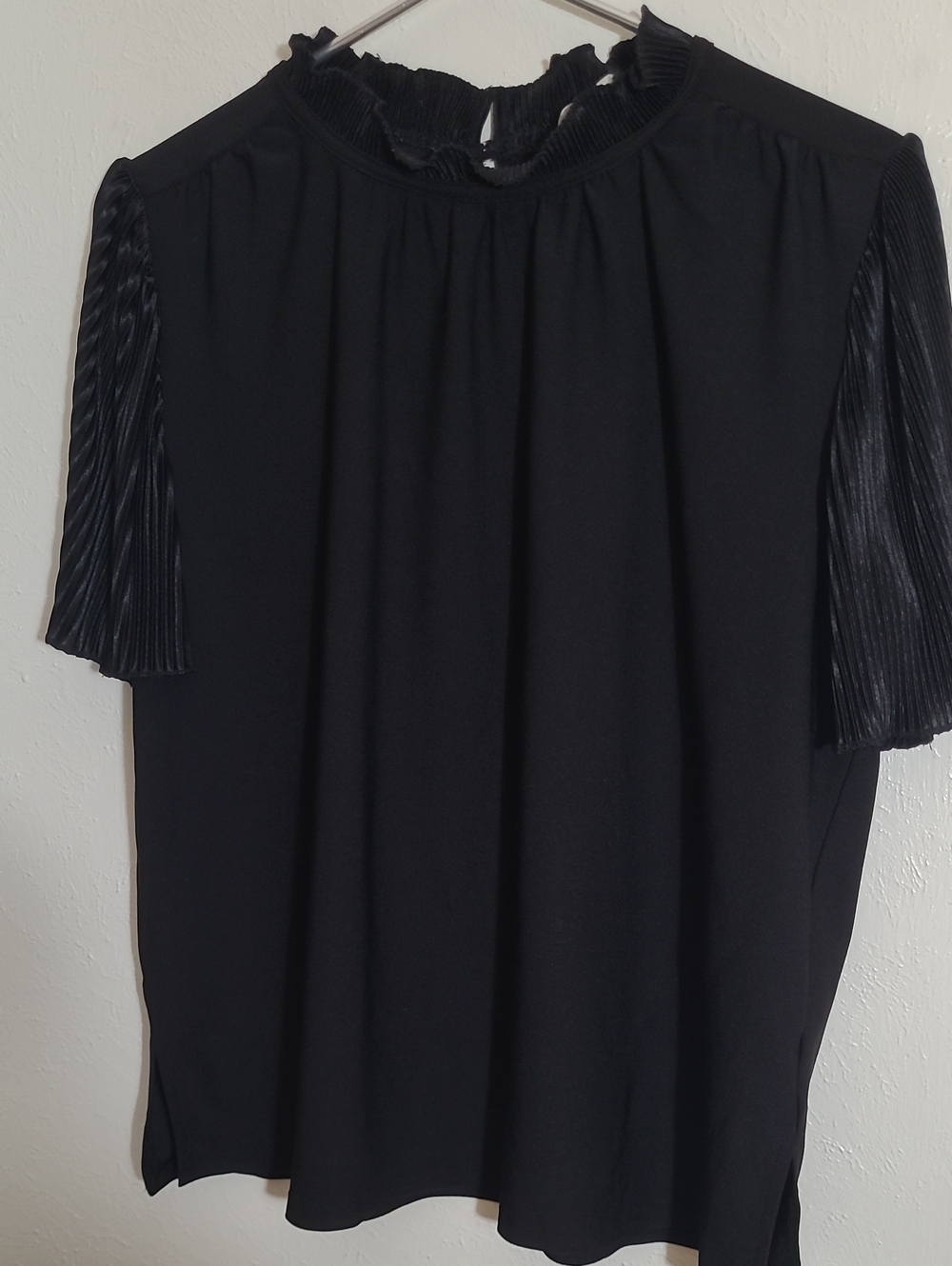 Black Short Sleeve Ruffled Neck Blouse - Women's Elegant Top